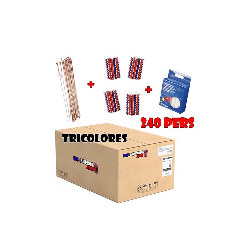 Kit lampions 14 juillet tricolores 240 perosnnes