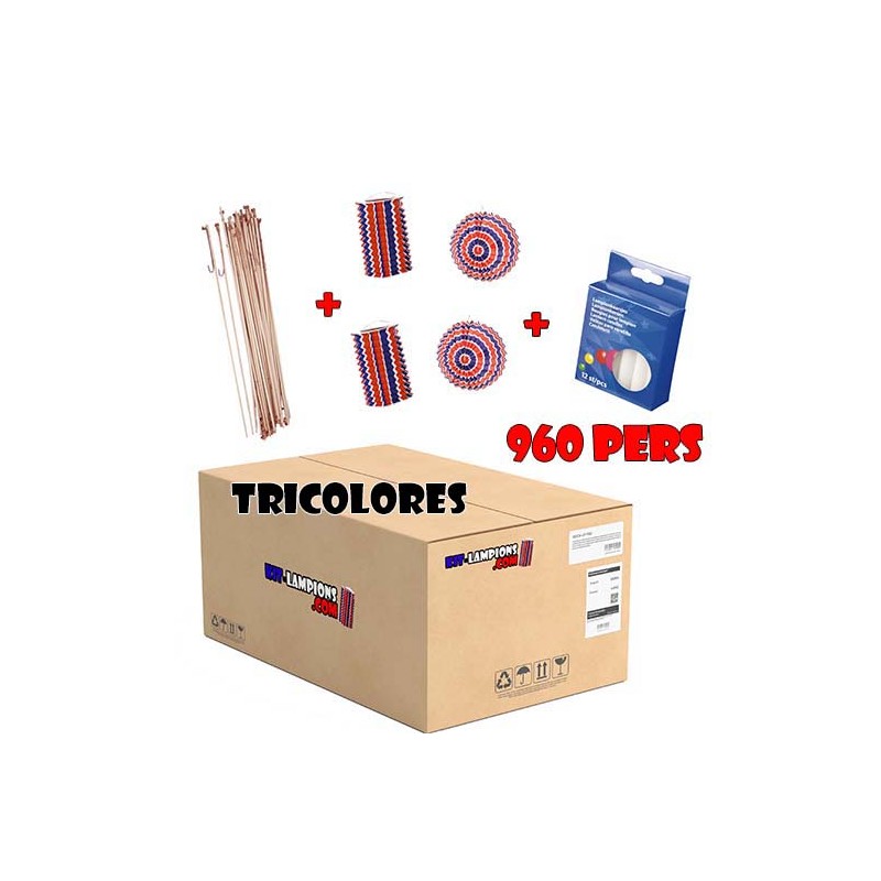 Kit lampions tricolores cylindriques et boules 960 personnes